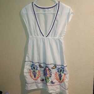 Aerie white Coverup embroidered 100% Cotton Tunic Length Top/Dress S